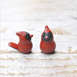 polymer clay cardinal birds