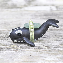 polymer clay whale with sea glass