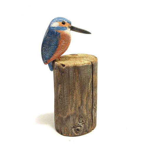 Kingfisher carved wooden bird